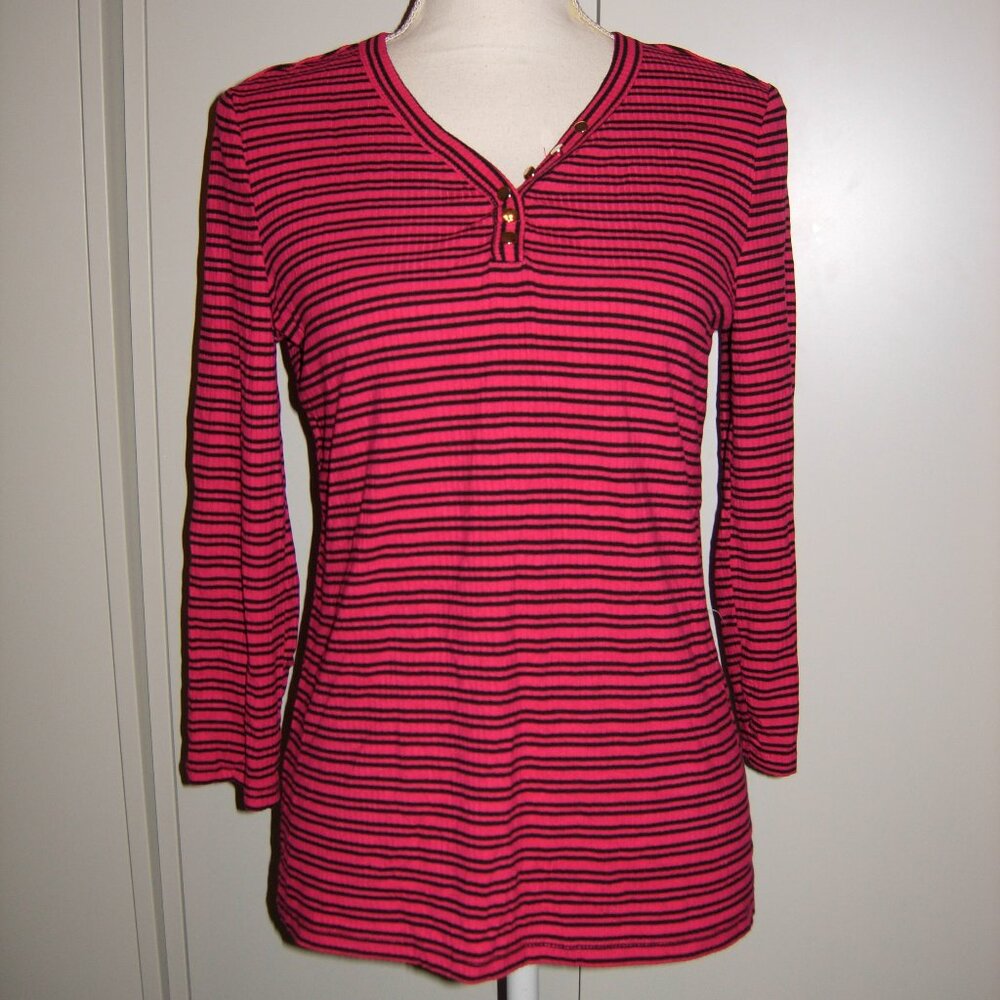 Rafaella Pink Black Striped Ribbed Top S